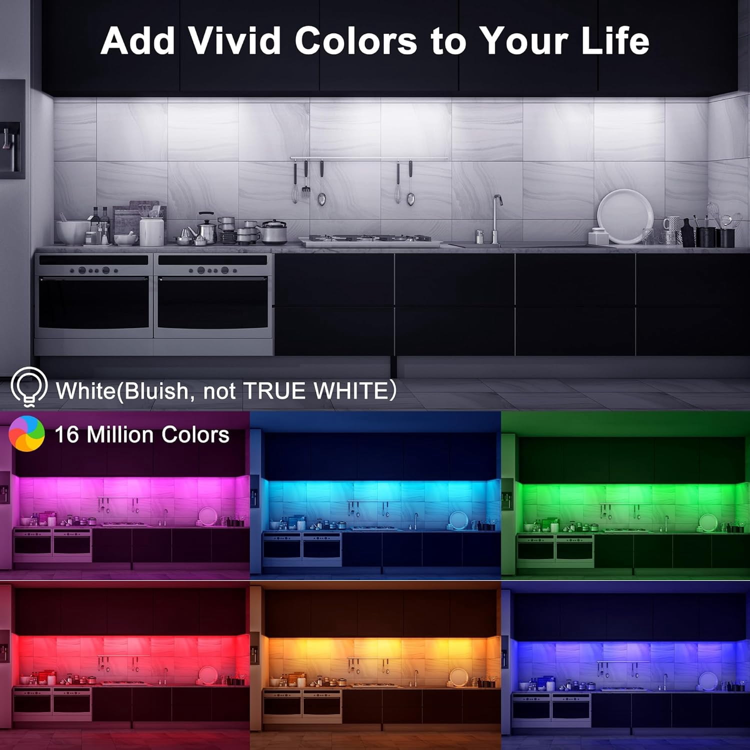 JJEAN-Smart Under Cabinet Lights Plug in, 3 Pcs 12 Inch Ultra Thin Under Cabinet Lighting, Multicolor Under Counter Lights for Kitchen, Dimmable Mood Light for Cabinet, Counter, Workbench