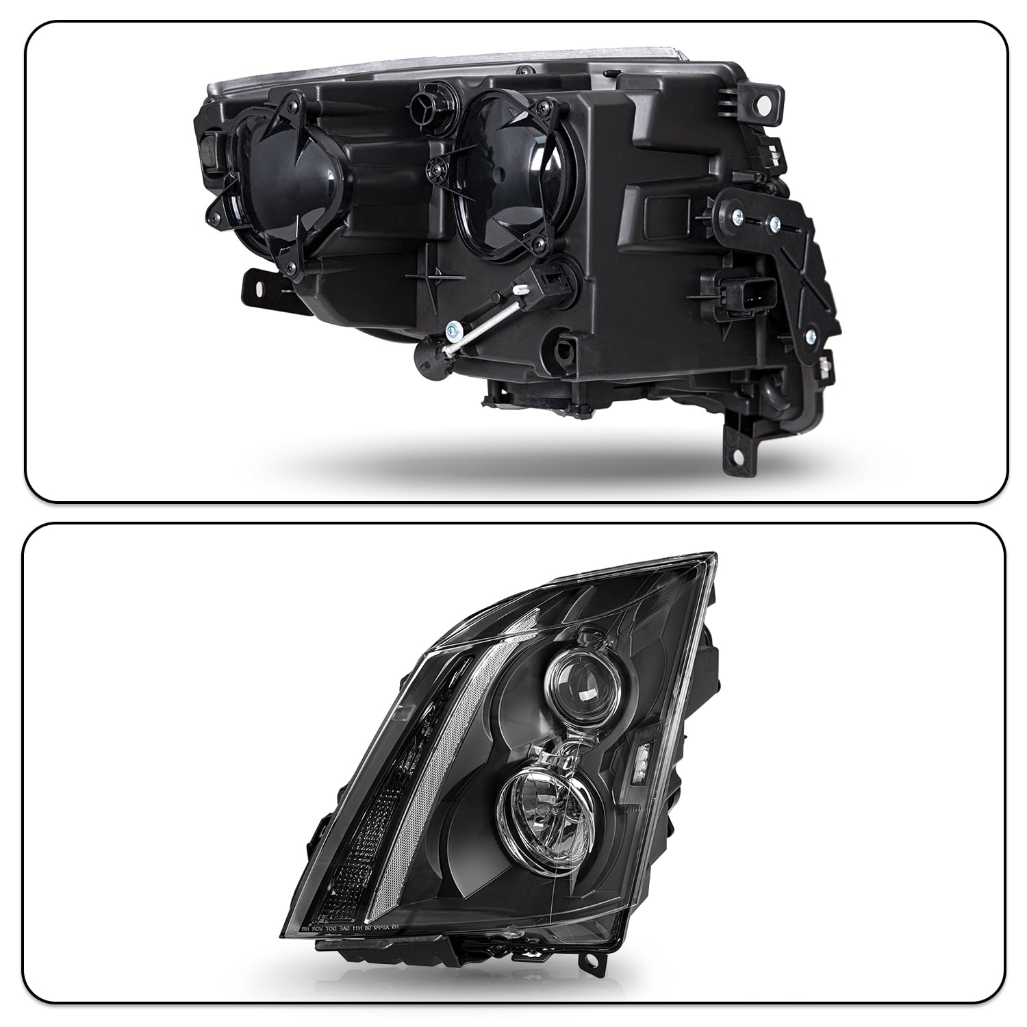 For 2008 2009 2010 2011 2012 2013 2014 Cadillac CTS Black Halogen Headlights Set