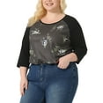 thumbnail image 4 of Unique Bargains Juniors' Plus Size 3/4 Sleeve Floral Female Modern Raglan Tops 2X Coffee, 4 of 7