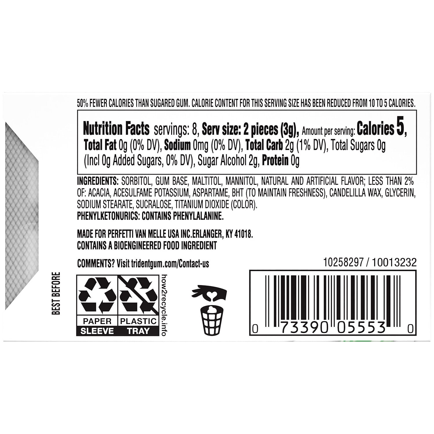 Mondelez International AMC67610 White Spearmint Sugar-Free Gum - 9 Pack per Box