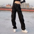 thumbnail image 4 of Bolsillos Patchwork Baggy Jeans Moda Streetwear 100% Algodón Mujer Denim Pantalón Suelto negro L oso de fresa Electrónica, 4 of 5