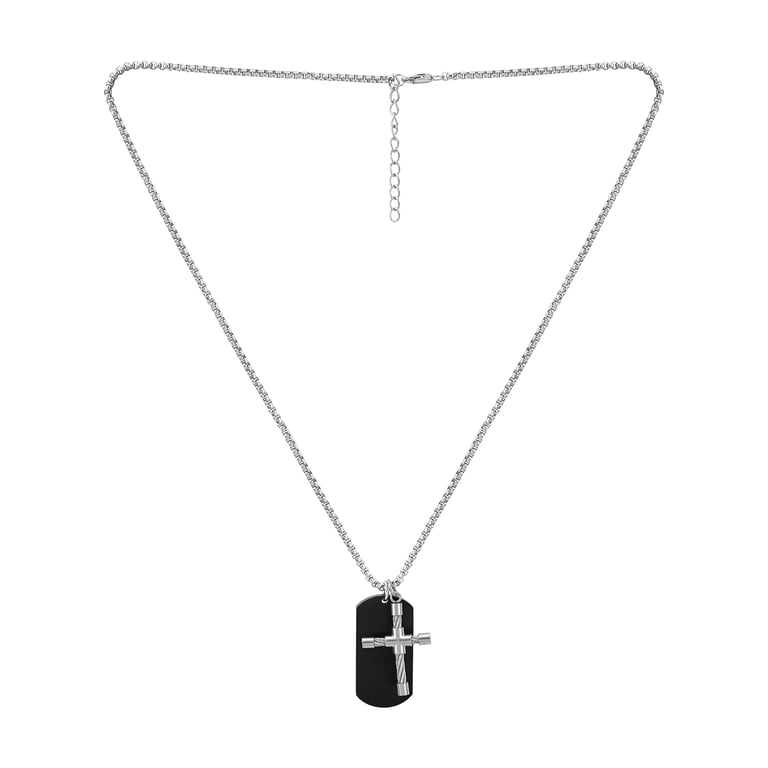 American Exchange Stainless Steel Silver/Black Cross Dog Tag