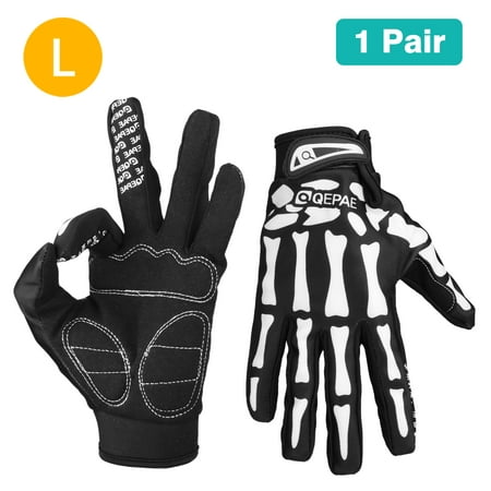 Skeleton Bone Cycling Motorcycle Gloves, Full Finger Skull Gloves Anti-Slip Touch Screen Bicycle Riding Gloves for Women and Men Motorcycle