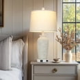 thumbnail image 3 of Cinkeda Set of 2 Dimmable Touch Control Table Lamps with USB-C & AC Outlet, 25-inch Retro Resin White Jar Lamps for Bedroom Nightstand, Living Room, 3 of 7