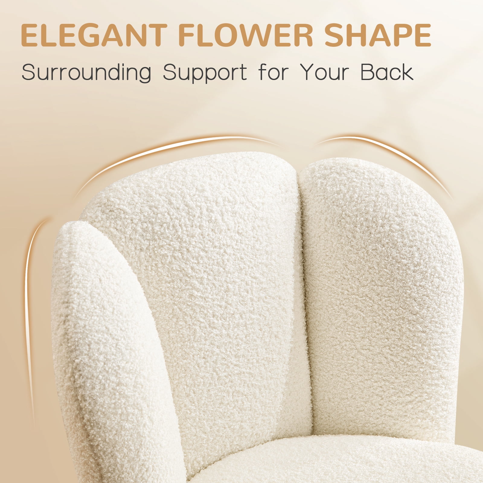 Furniliving Modern Upholstered Home Office Chair with Cloud Shaped Backrest, Cute Armless Vanity Chair, 360° Swivel Height Adjustable Desk Chair, Computer Task Chair for Bedroom, White