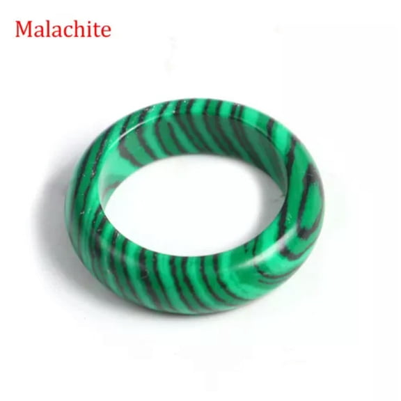 HOOUN 6mm Natural Crystal Chalcedony Gemstone Ring Men Women Finger Circle Round Ring-1PC (Random Pick)-Malachite