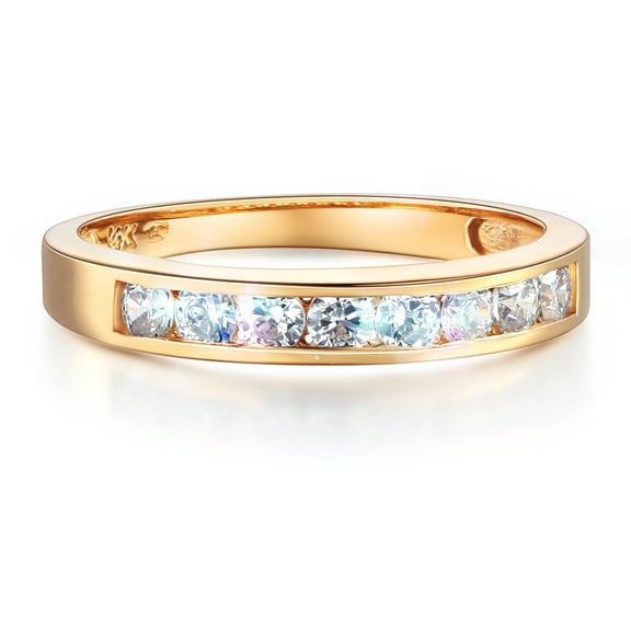 Wellingsale Ladies Solid 14k Yellow Gold Polished CZ Cubic Zirconia Channel Set Wedding Band - Size 4