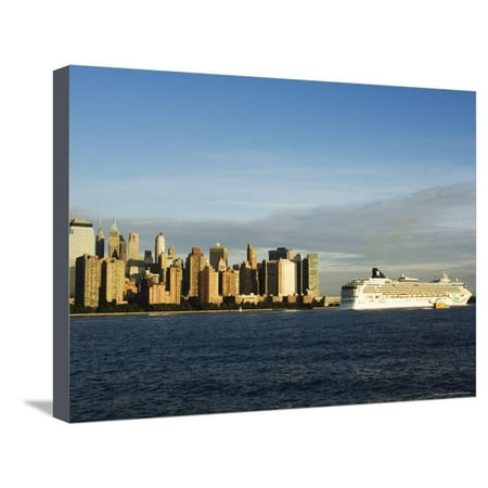 Lower Manhattan Skyline and Cruise Ship Across the Hudson River, New York City, New York, USA Stretched Canvas Print Wall Art By Amanda