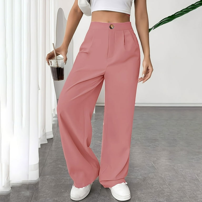 Wyobmus Women's Wide Leg Dress Pants Casual Pleated Front Work Pants High  Waisted Suit Pants Loose Business Pull-On Trousers with Pockets B-Pink -  Walmart.com