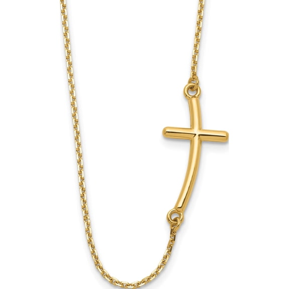 14K Yellow Gold Large Sideways Curved Cross Necklace Made In United States sf2082-19