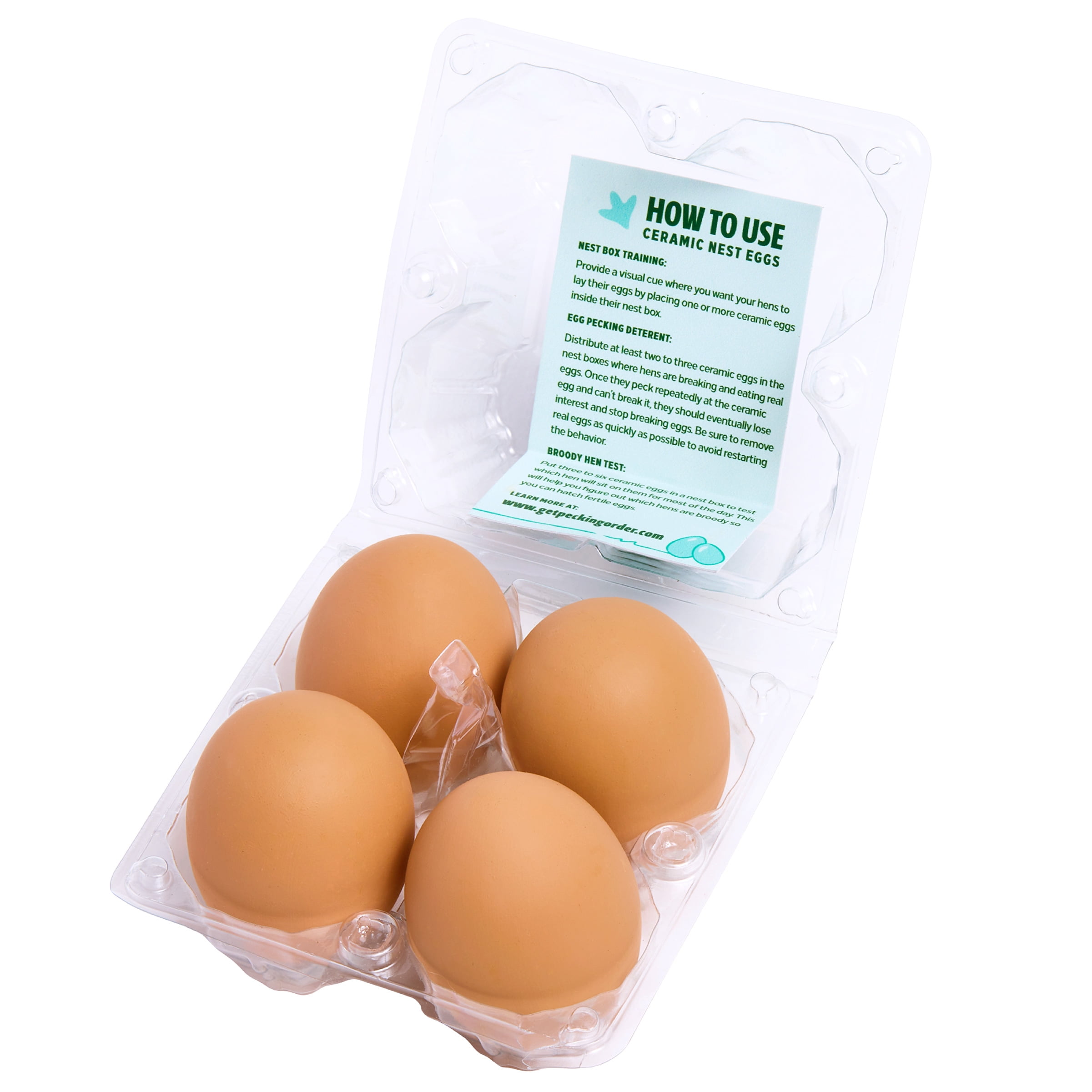 (4 pack) Pecking Order Ceramic Nest Brown Eggs 4-Pack, for Chicken Coops. Regular Size.