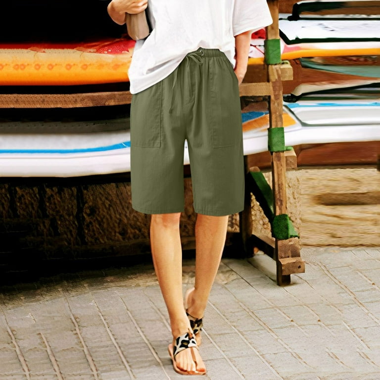 NIEWTR Cotton Shorts for Women Loose Fit Knee Length Bermuda