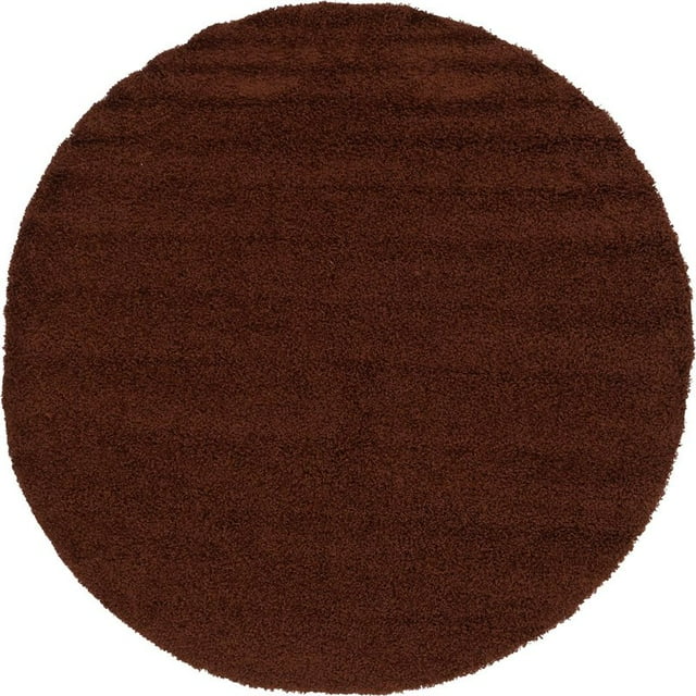 Unique Loom Solid Shag Modern Plush Area Rug 8' 2 x 8' 2 Round Chocolate Brown