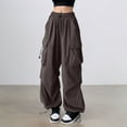 thumbnail image 2 of XIAONU Young Adult Pants High Street baggy Straight Leg Wide Leg Cargo Pants With Large Pockets pleasure Retro Ankle Cuff Pants, 2 of 4