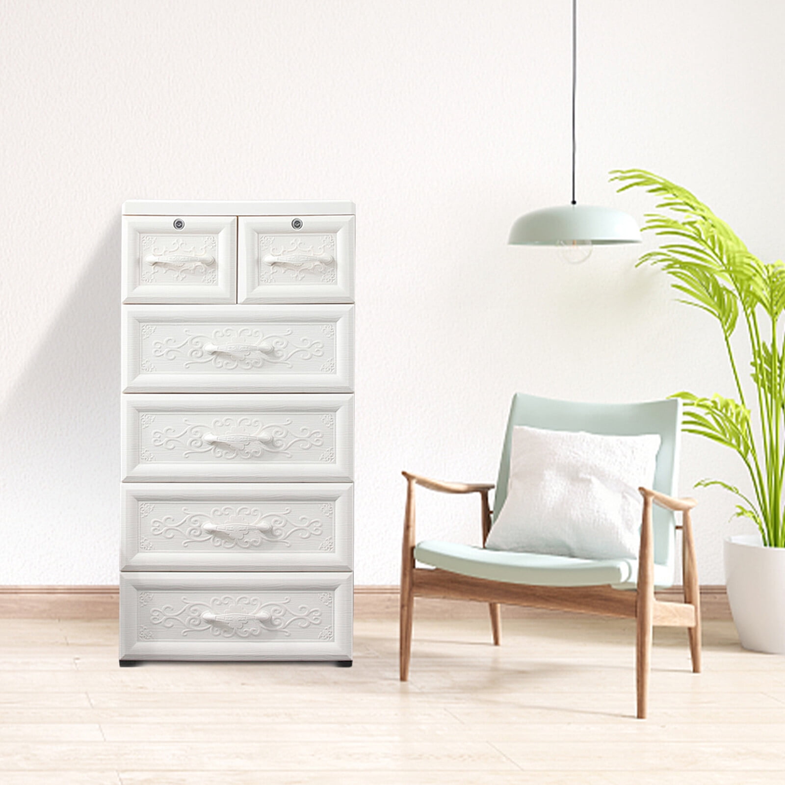 PEAKORA5 Layers Storage Cabinets 6 Drawer Moveable Cabinet Storage Organizer White USA