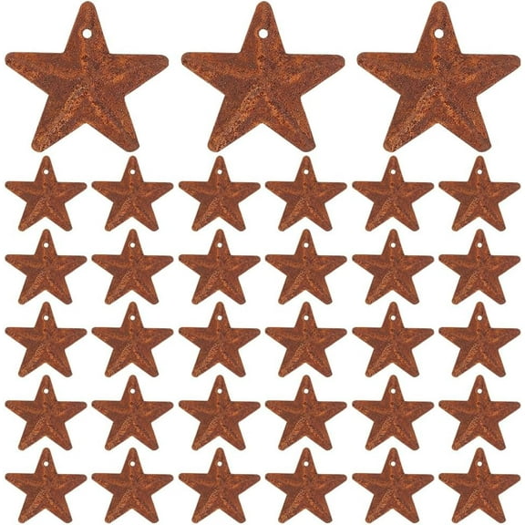 60PCS 1" Rusty Metal Barn Star Vintage Antique Primitives Country Decor Tin Steel Stars with Holes Rustic Ornament Original Retro Accents for Patriotic 4th of July Home Farmhouse Christmas Brown