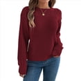 thumbnail image 2 of Suéter de Crochet Calado para Mujer, Jersey de Punto de Larga con Cuello Redondo, Camisa Informal de Otoño e Invierno. Rojo Vino S, 2 of 9