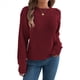 thumbnail image 2 of Suéter de Crochet Calado para Mujer, Jersey de Punto de Larga con Cuello Redondo, Camisa Informal de Otoño e Invierno. Rojo Vino S, 2 of 9