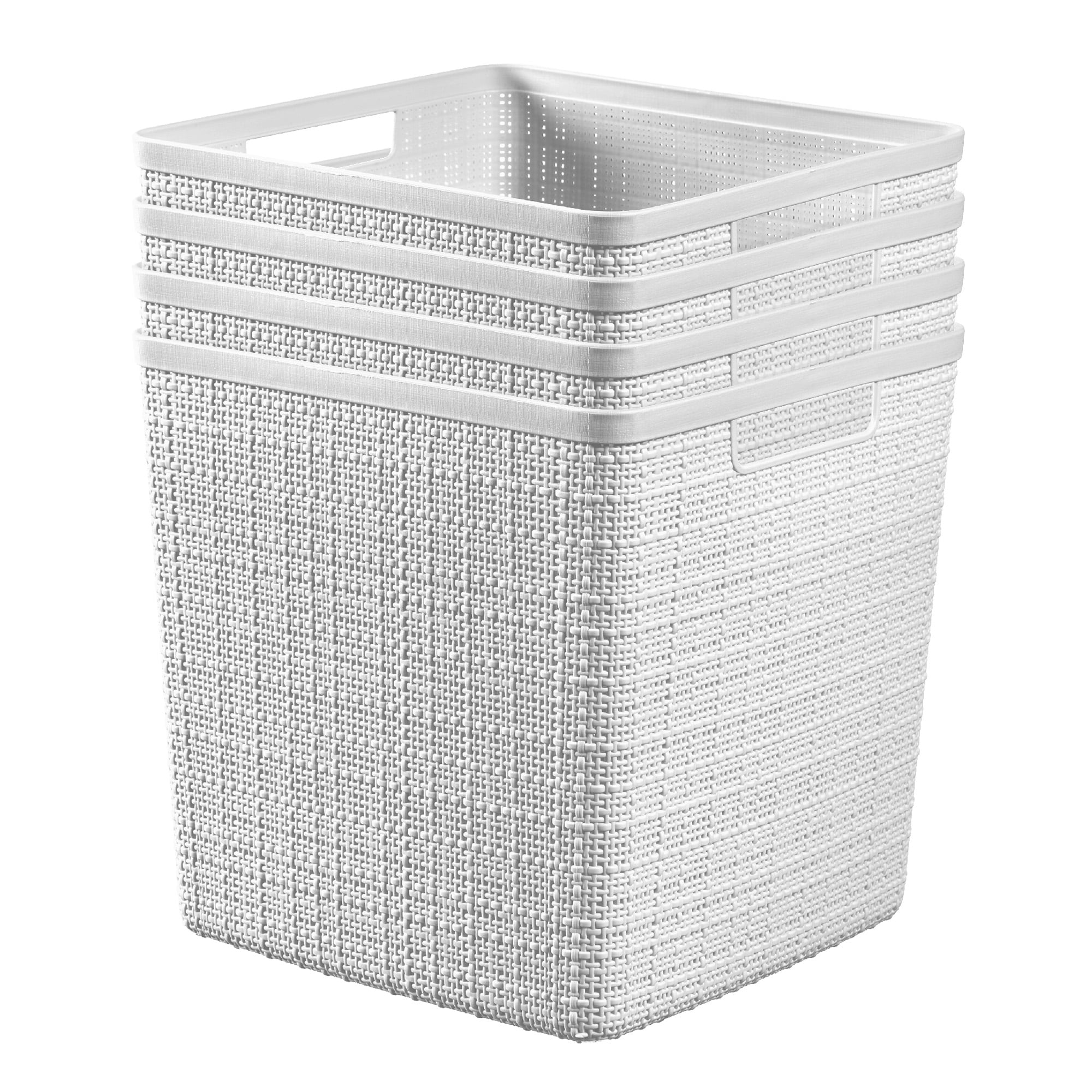 Curver Set of 4 Jute Basket Cube Durable Resin Organization and Storage Basket Bin, White
