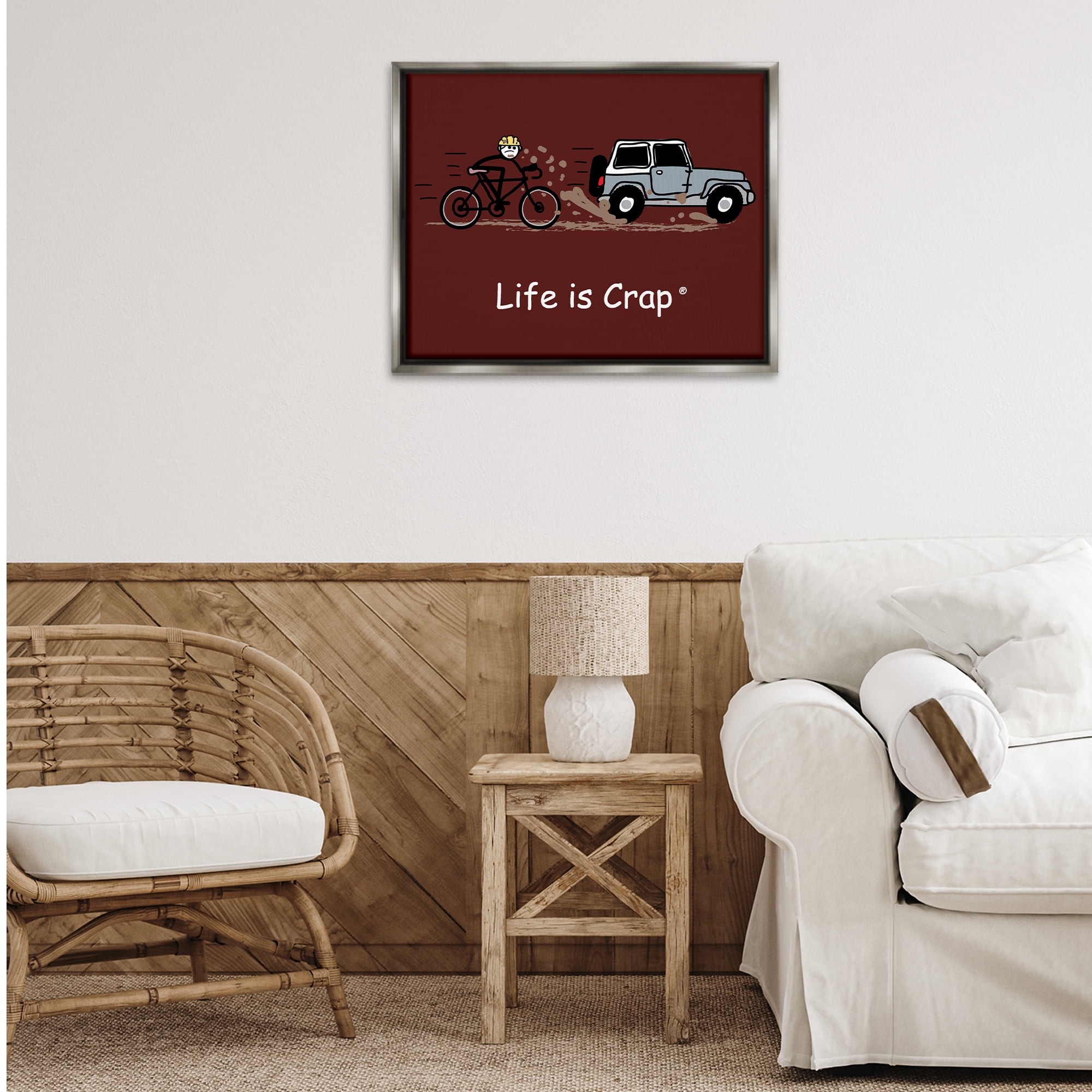 Stupell Industries Muddy Road Biker Novelty & Humor Painting Gray Floater Framed Canvas Art Print Wall Art, 31 x 25