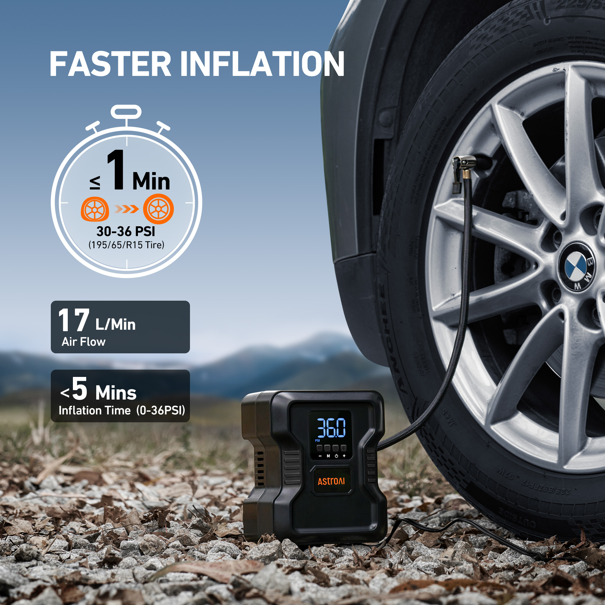 AstroAI Portable Tire Inflator, 150 PSI, Digital Display photo 5