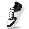 thumbnail image 3 of LUCKY STEP Fashion Faux Leather Sneakers Low Top Lace Up Walking Shoes,Black/White,Womens, 3 of 6