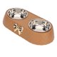 thumbnail image 3 of Cuencos dobles para mascotas, de acero inoxidable, antideslizantes, con soporte decorativo con lazo para perro y gato, color marrón, 3 of 14