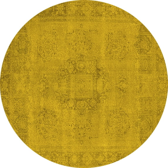 Ahgly Company Indoor Round Oriental Yellow Industrial Area Rugs, 6' Round