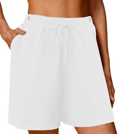 Bloomae Women s Athletic Sweat Shorts Casual Summer Short Loose Drawstring Elastic Waist Baggy Lounge Running Shorts with Pockets White XXL