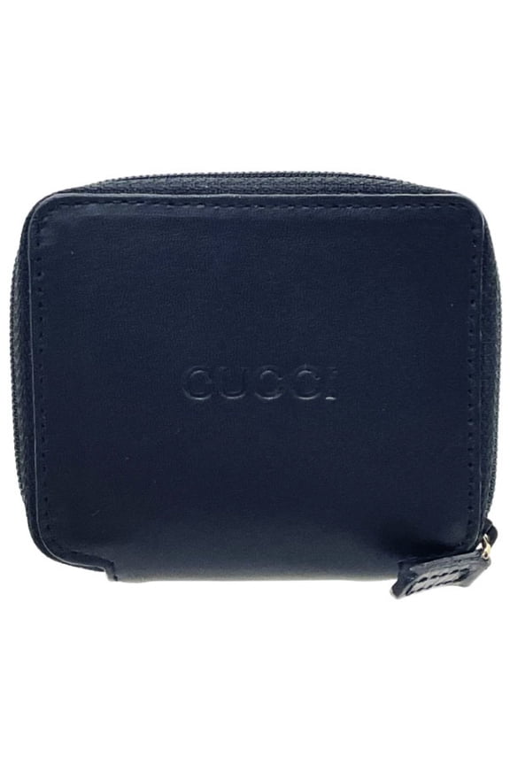 Pre-Owned Gucci Coin Case, Round Purse, Black Leather, 030 0416, GUCCI Purse NN-16523