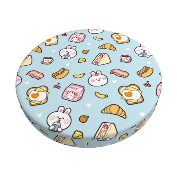 Disketp Rabbit Burger Coffee Funda Redonda para Taburete, Funda de Cojín para Silla de Bar Suave y Elástica-12 inch