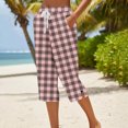 thumbnail image 2 of Women Plaid Printed Pants High Waisted Drawstring Casual Straight Leg Pants Summer Palazzo Trousers, 2 of 5