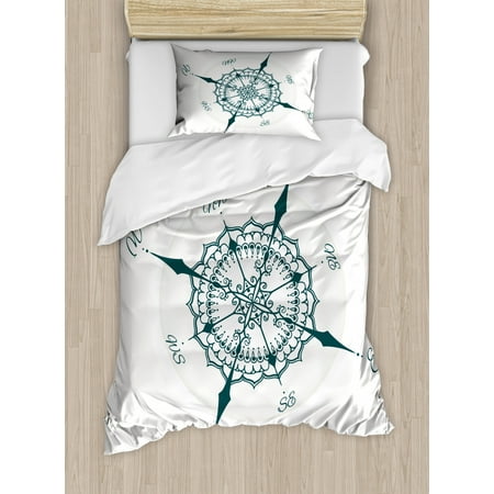 Compass Duvet Cover Set Hand Drawn Compass With Floral