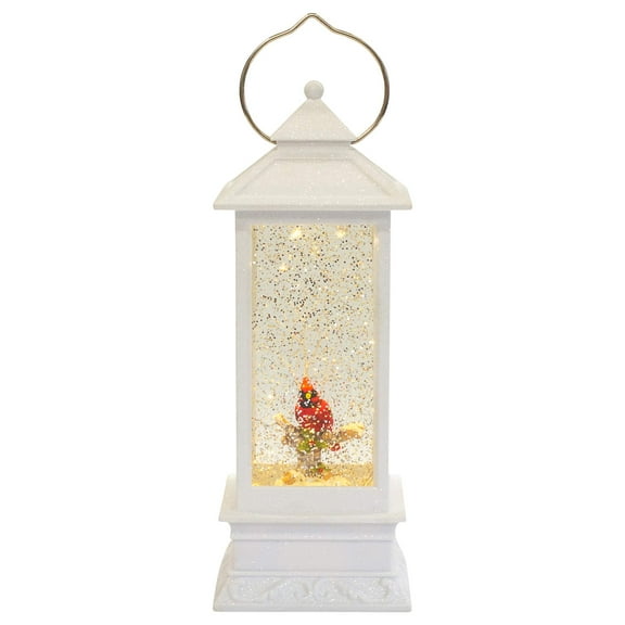Winter Red Cardinal in Swirl Snow Dome Lantern with LED Lights, 10 3/4 Inch
