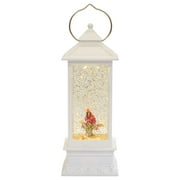 Winter Red Cardinal in Swirl Snow Dome Lantern with LED Lights, 10 3/4 Inch