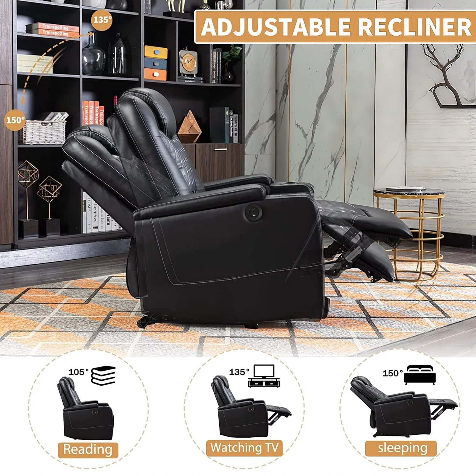 Bonzy Home Double Power Sofa Recliner, Home Theater Seating Living Room Chair, Electric Seats - Black