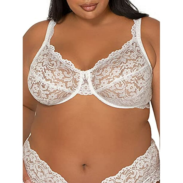 Smart & Sexy Women's Plus Size Signature Lace Unlined Underwire Bra  with Added Support, White, 38C 