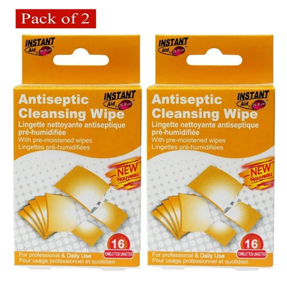 Instant Aid By Purest Lingettes Nettoyantes Antiseptiques 16 Pcs (Lot de 2)