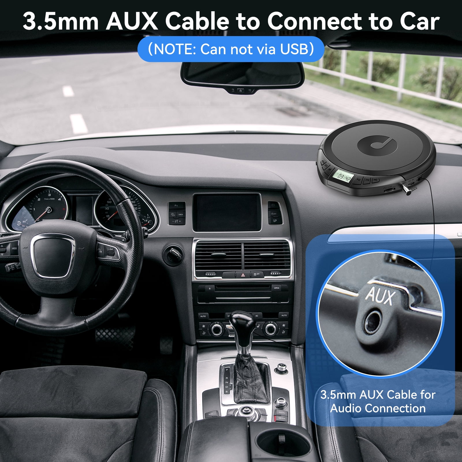 CD Player Portable for Car with Earphones Walkman CD Players Anti-Skip LCD Display Personal Disman Disc Player