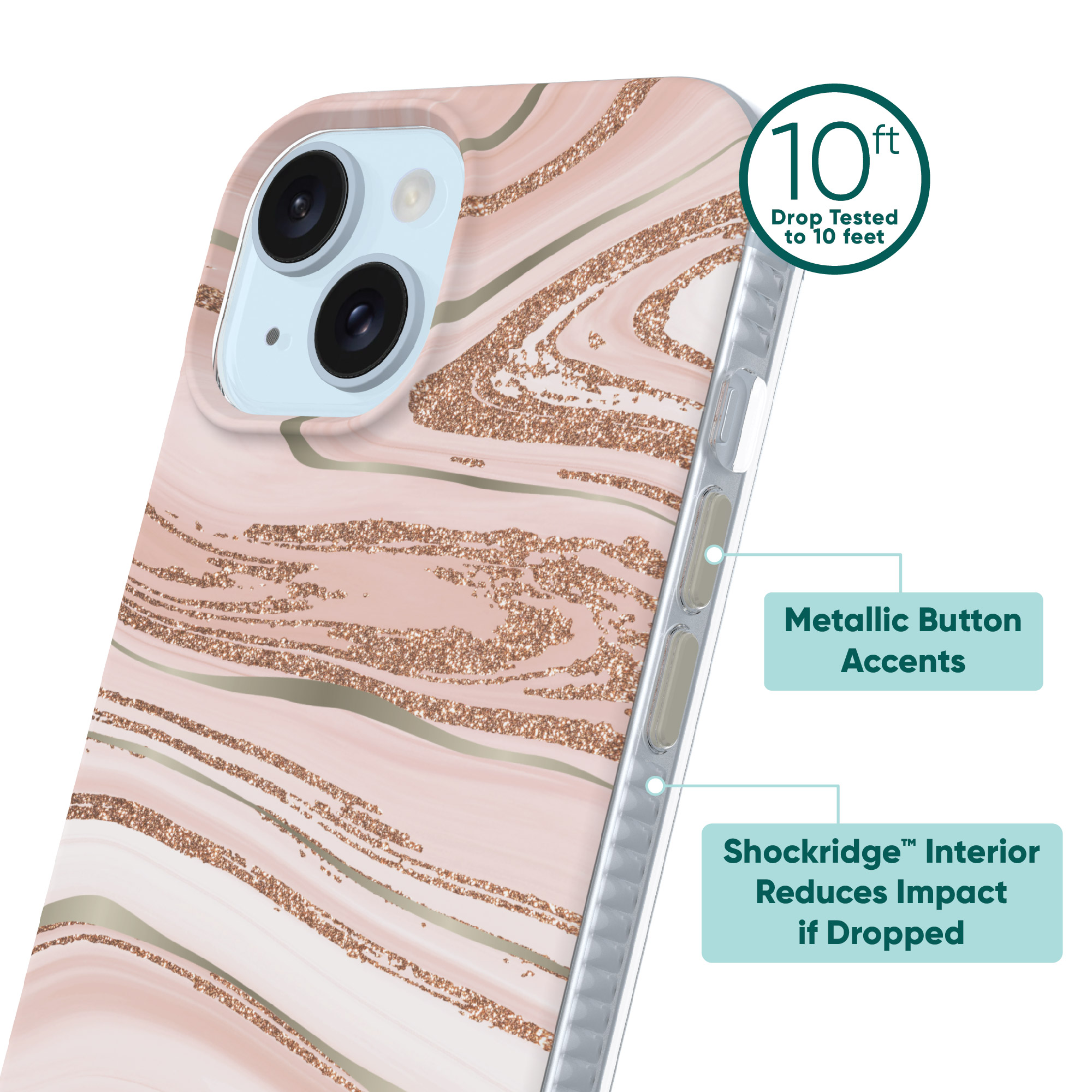 onn. Phone Case for iPhone 17e / iPhone 16e / iPhone 15 / iPhone 14 / iPhone 13 - Pink Gold Marble