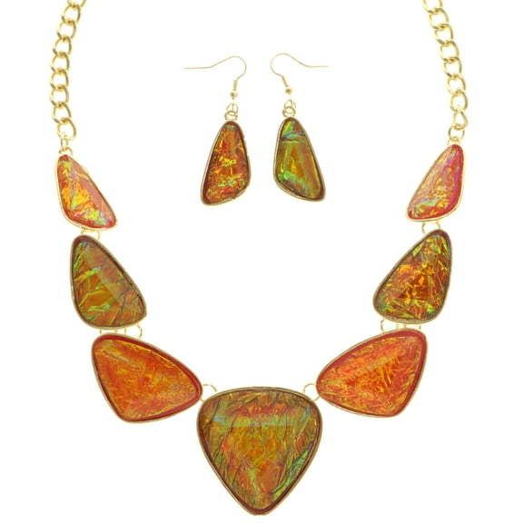 Mi Amore Holographic Iridescent Necklace-Earring-Set Multicolor & Gold-Tone