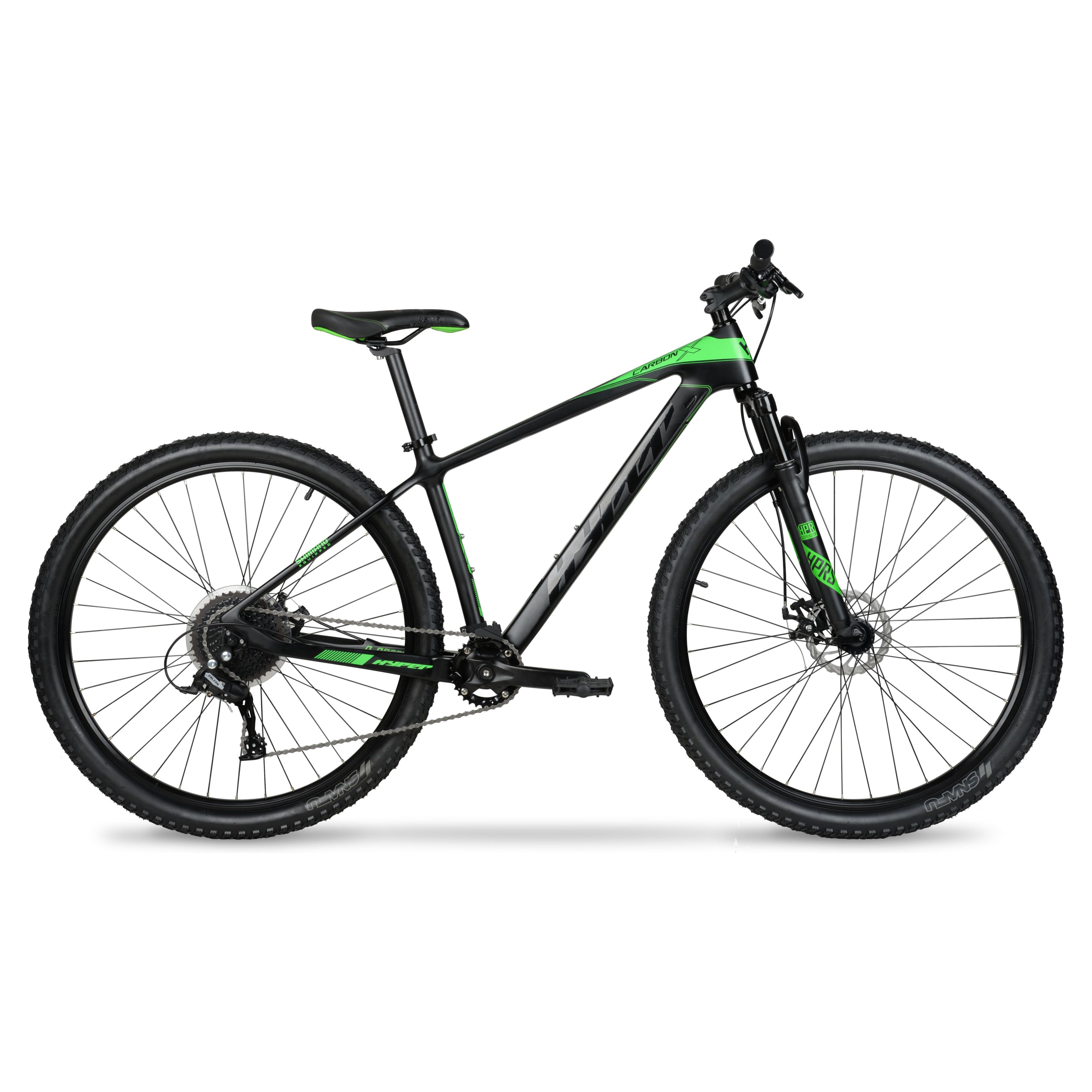 Hyper Bicycles 29" Carbon Fiber Mountain Bike, Adults Ages 13+, Black/Green