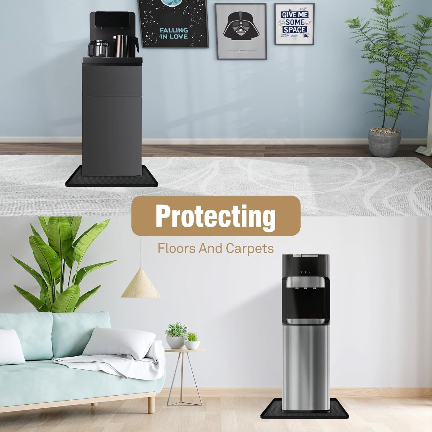 Mini Fridge Water Cooler Silicone Mat with 0.6 Inch Raised Edges 19.7x19.7 Inch Soft Under Refrigerator Floor Protector Washable Under Washing Machine Mat Used for Bedrooms, Kitchens,Offices, Bars