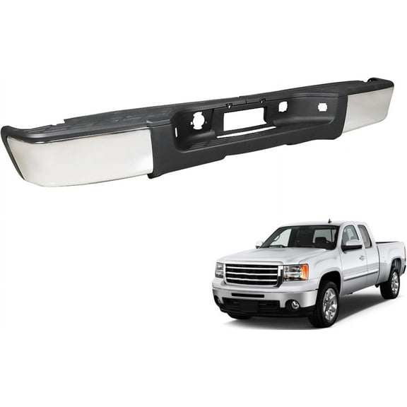 Waltyotur Chrome Steel Rear Bumper Replacement for Silverado Sierra 1500 Truck 2007 2008 2009 2010 2011 2012 2013 Without Park Assist Sensors