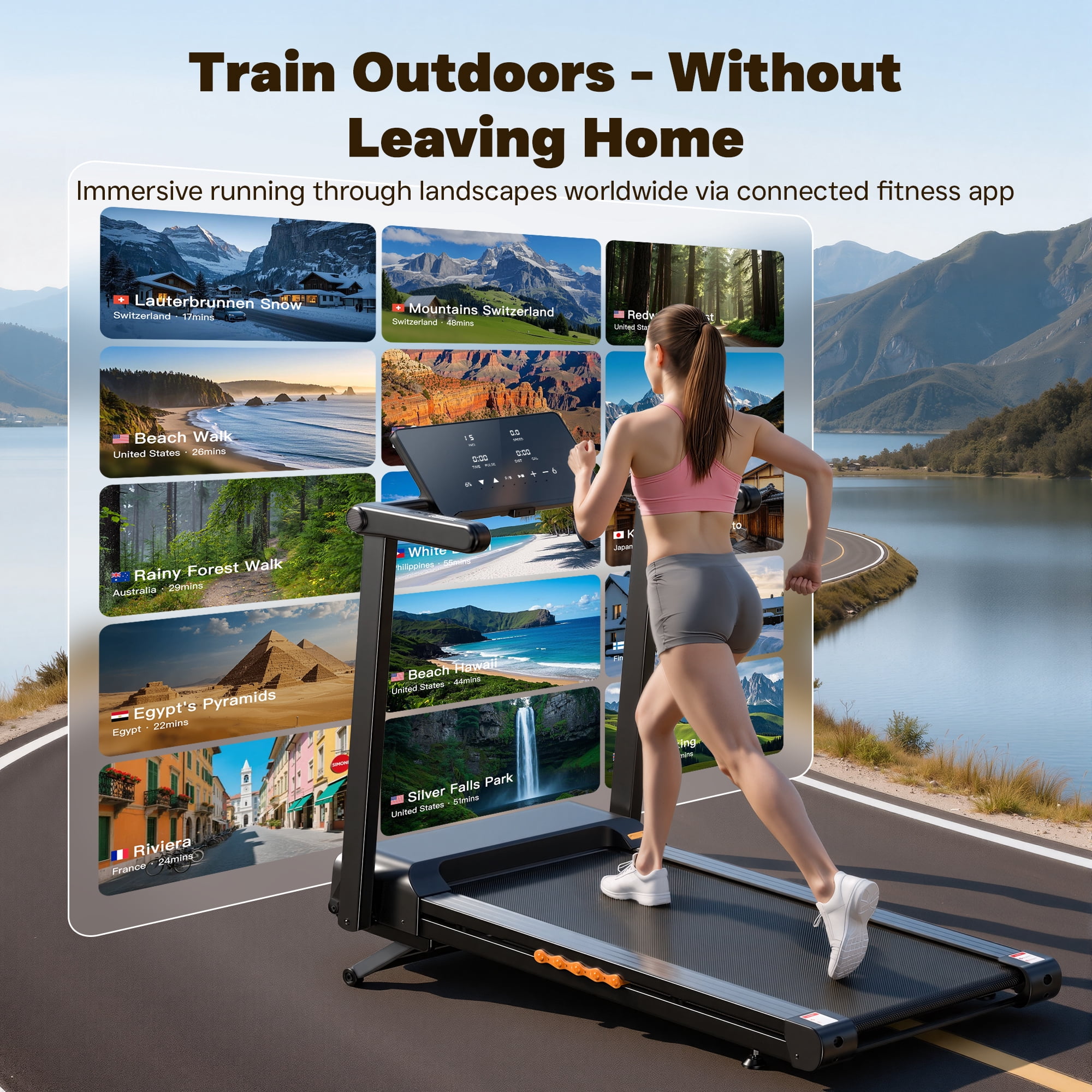 Folding Treadmill Walking Pad with Incline, 3.5HP Treadmills for Home, 0.5-8.5MPH 12 HIIT Programs, App & Heart Rate, LED Display, Fitness Equipment