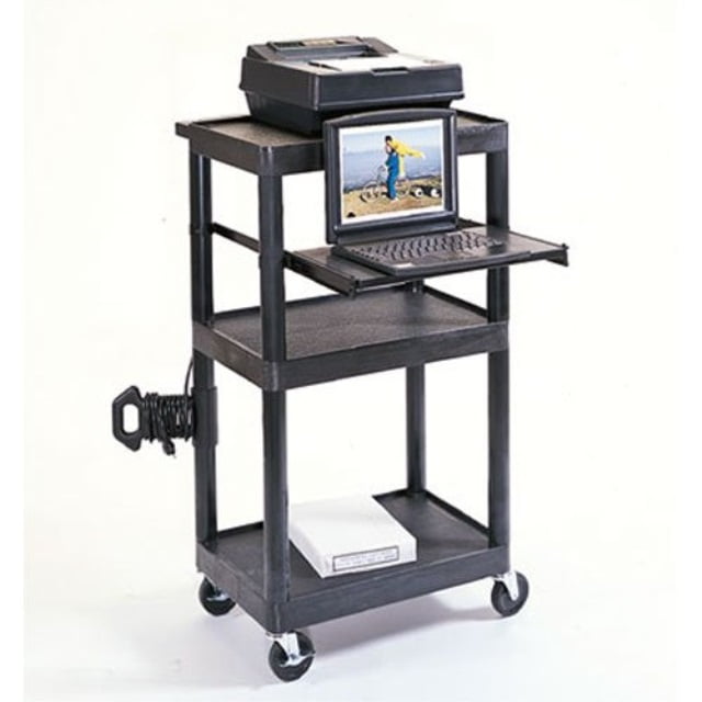 Luxor Lt45-b Mobile Presentation Workstation 3 Shelf Cart With Tray Black for sale online