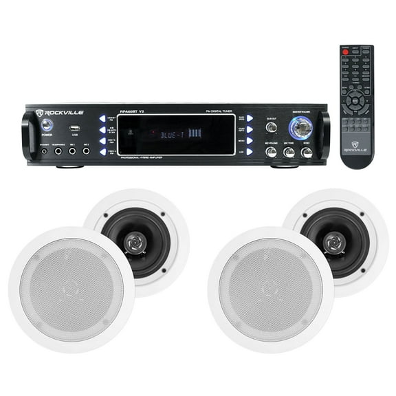 Rockville Home Theater Bluetooth Receiver (4) 5.25" White In-Ceiling Speakers