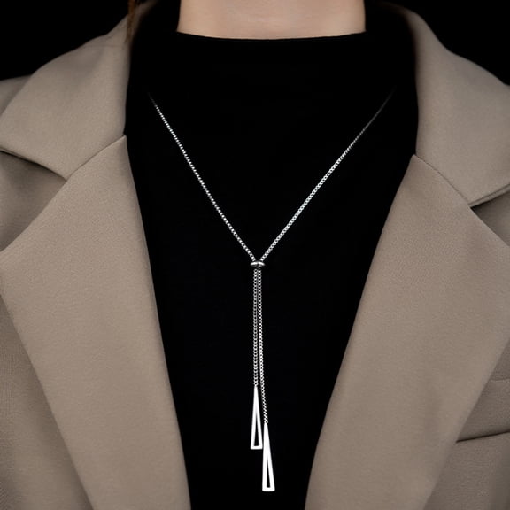 harmtty Charm Necklace Hollow Out Triangle Pendant Adjustable Chain Allergy Free Colorfast Decoration Sexy Pull Adjustment Tassel Charms Chain Necklace Women Accessories,Stainless Steel