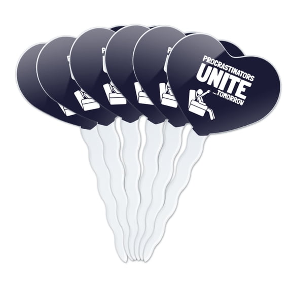 Procrastinators Unite Tomorrow Funny Heart Love Cupcake Picks Toppers Decoration Set of 6