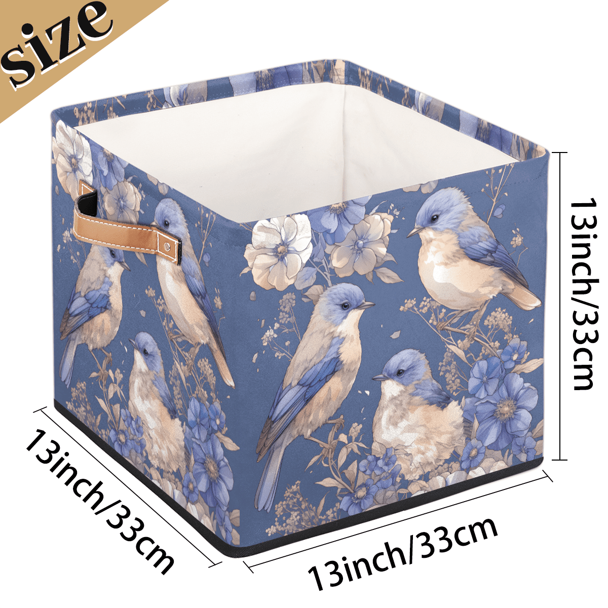 CURLYOOT Spring Birds Flower Cube Storage Bin, 13 x 13 x 13 Storage Cube Bins for Organizing, Fabric Foldable Closet Baskets with Handles for Closet, Shelves, Clothes